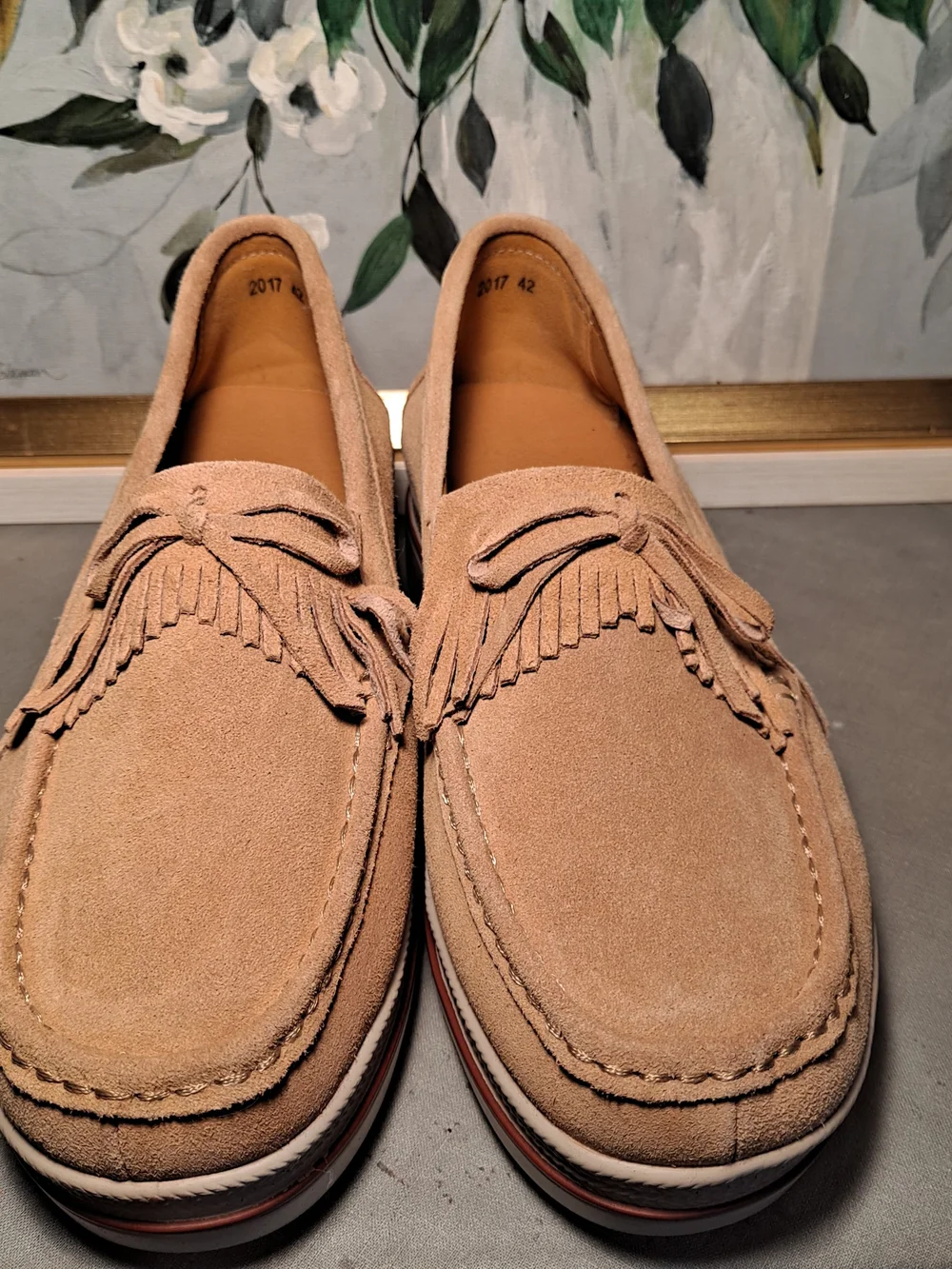 Ruiatoo Preppy Suede Fringe Tassel Platform Loafers in Light Brown 10.5-11